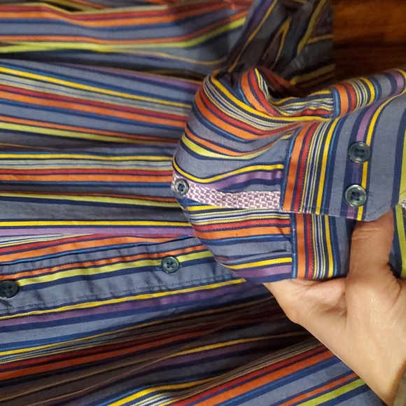 BUGATCHI SIZE 3XL Multicolor Striped Men's Shirt - Picture 5 of 11